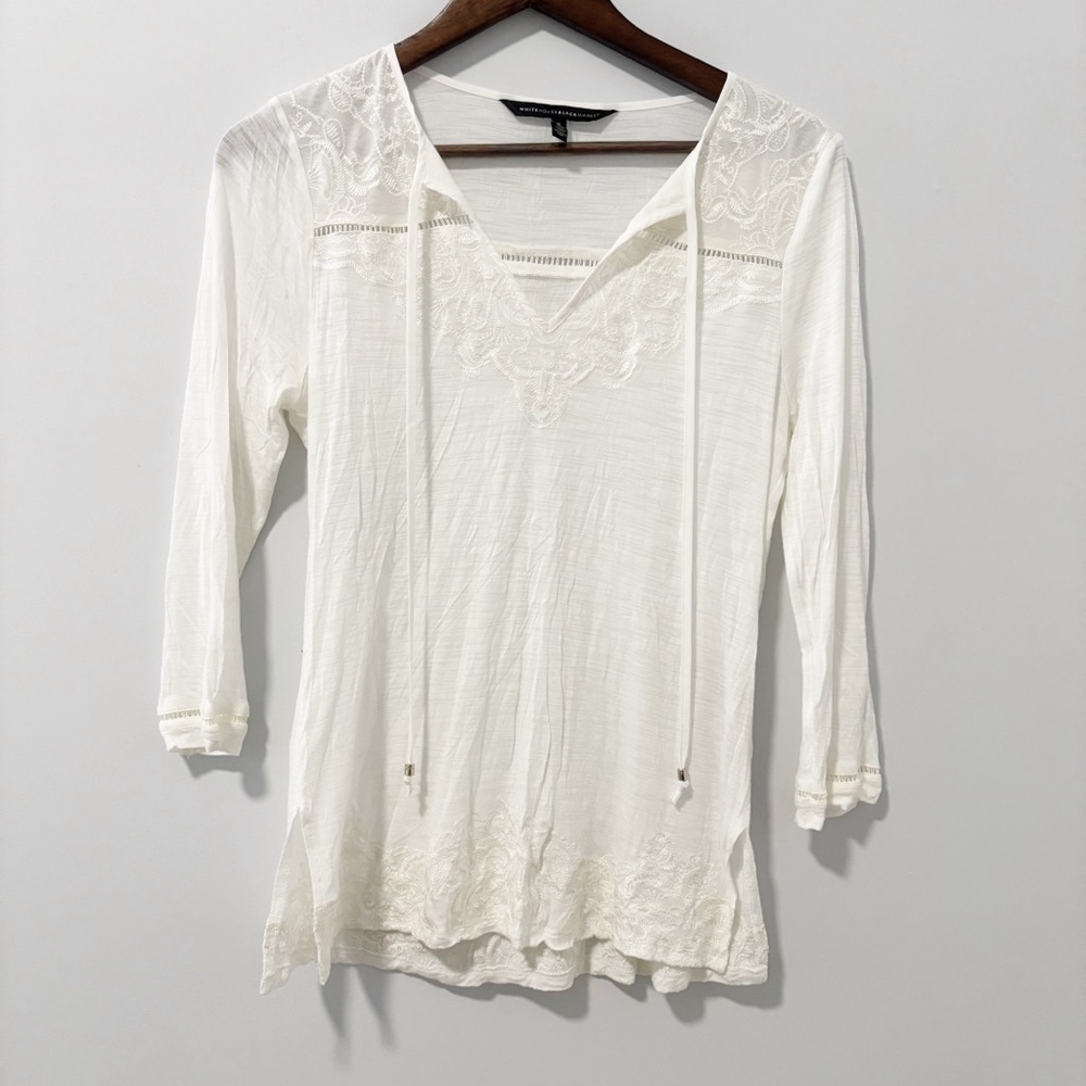 White House Black‎ Market Embroidered Tunic Blouse Womens Size Small Boho Casual